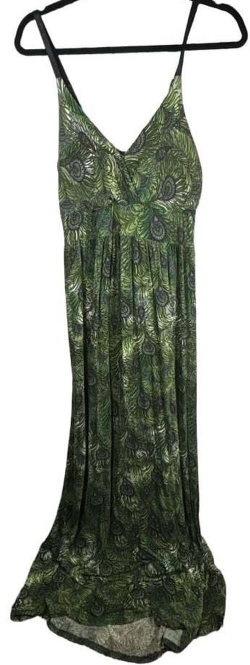 Alison Britney Green Peacock Feather Print Maxi Dress XL